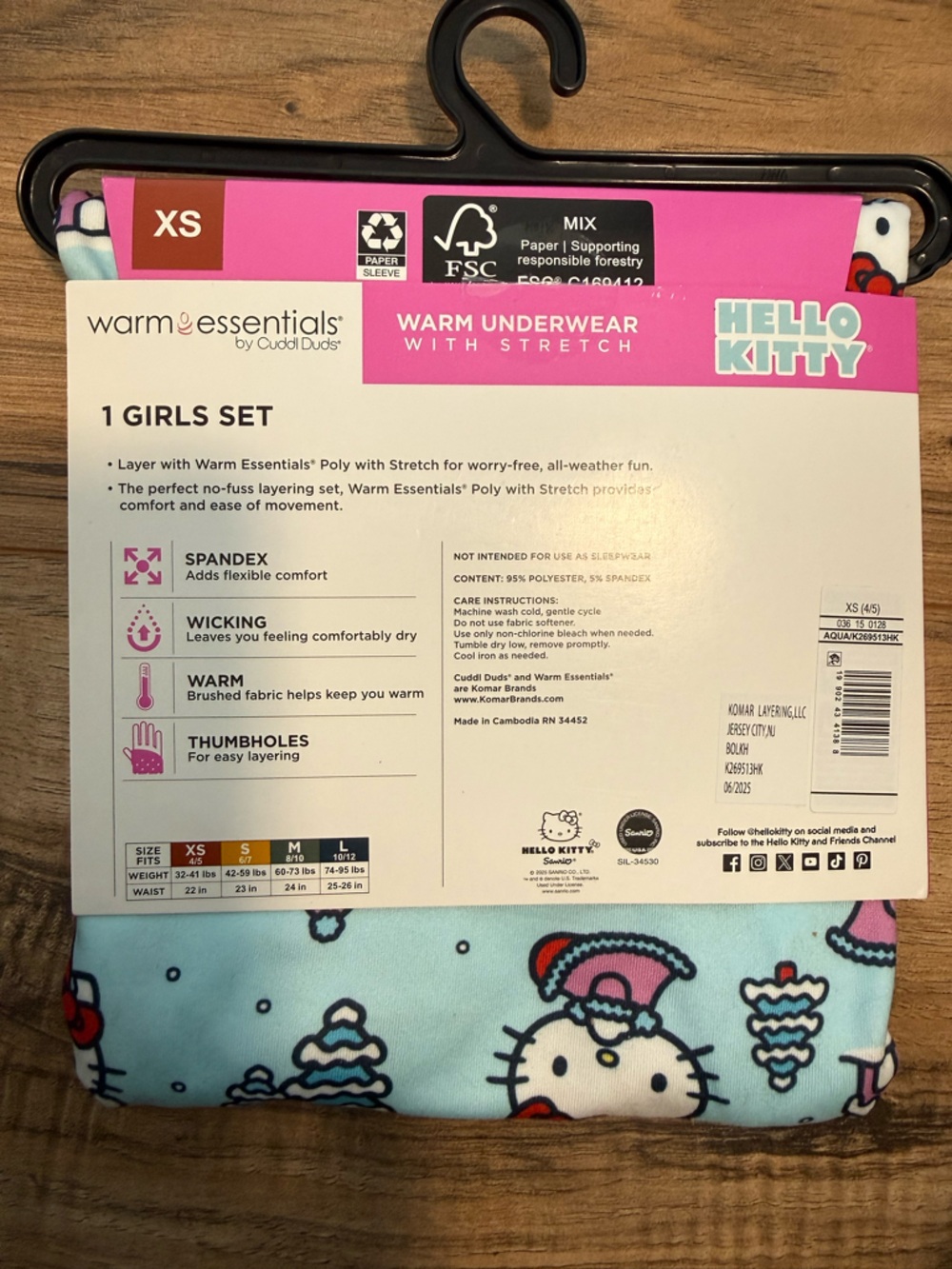 Hello Kitty Girls' Light Blue Warm Underwear Set by Warm Essentials XS 4-5 years - Picture 3 of 4